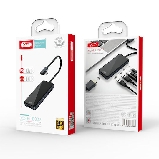 XO HUB002 USB-C Docking Station με HDMI 4K PD Μαύρο