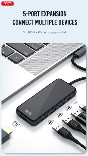 XO HUB002 USB-C Docking Station με HDMI 4K PD Μαύρο
