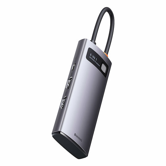 Baseus Metal Gleam Series 6in1 USB-C Docking Station with HDMI 4K PD Ethernet Gray