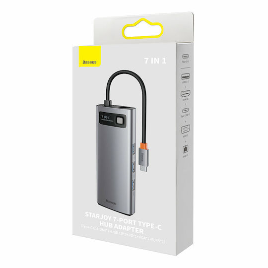 Baseus Metal Gleam Series 7in1 USB-C Docking Station mit HDMI 4K PD Ethernet Gray