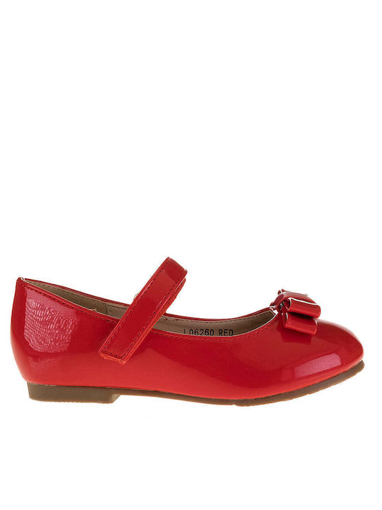 Τουίτι Kids Patent Leather Ballerinas with Hoop & Loop Closure Red