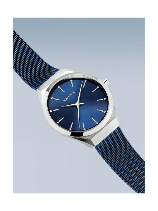 Bering Time Ultra Slim Watch with Blue Metal Bracelet