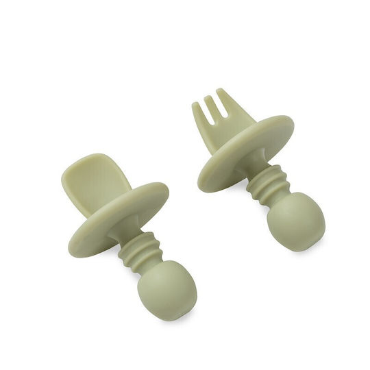Interbaby Baby Set with Fork made of Silicone for 4+ months Olive Green 2pcs
