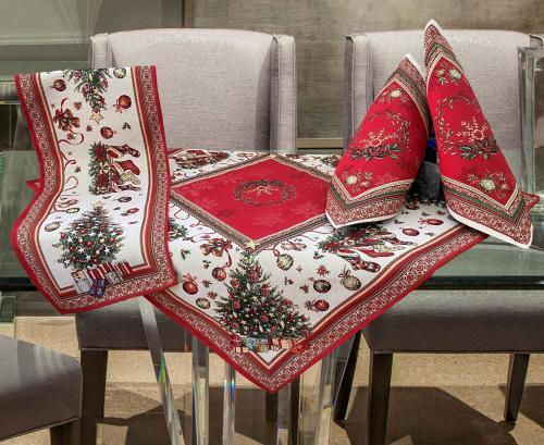 Linea Home Коледно Покривка за маса Тичър Червен Д140xШ45см.