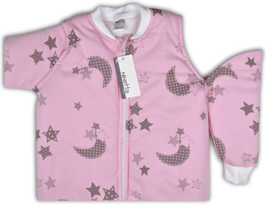 Ninetta Bebe Herbstlicher Baby Schlafsack mit Beinen Sterne 2 Tog Rosa mit abnehmbaren Ärmeln