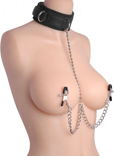 XR Master Series Submission Collar And Nipple Clamp Union BDSM Kit in Schwarz Farbe