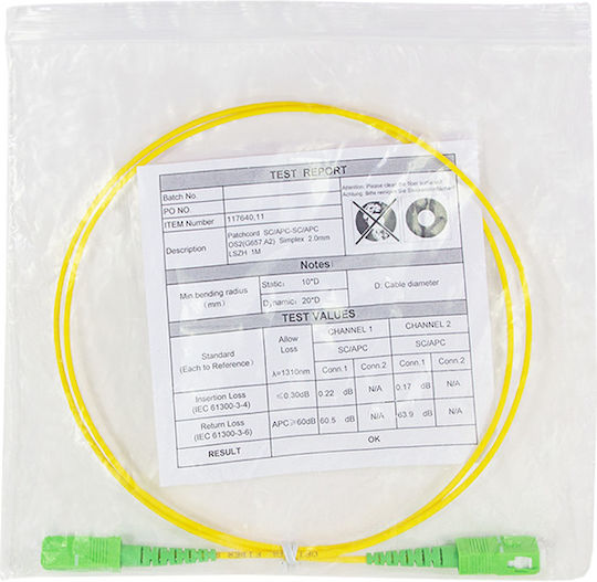LogiLink Καλώδιο Οπτικής Ίνας SC/APC-SC/APC 5m Κίτρινο