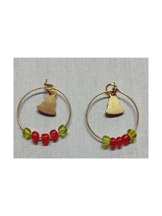 Earrings handmade gold metallic hoops christmas cap with rhinestones 4cm (tatu moyo)