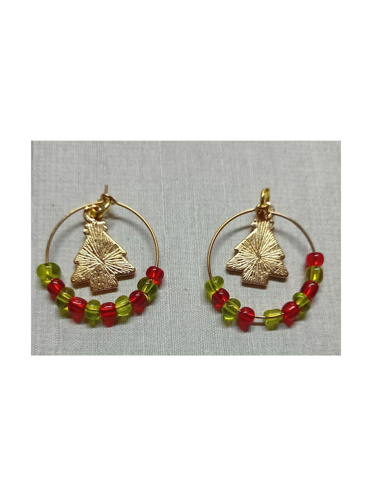 Handmade gold metallic handmade christmas tree earrings with beads 4cm (tatu moyo)