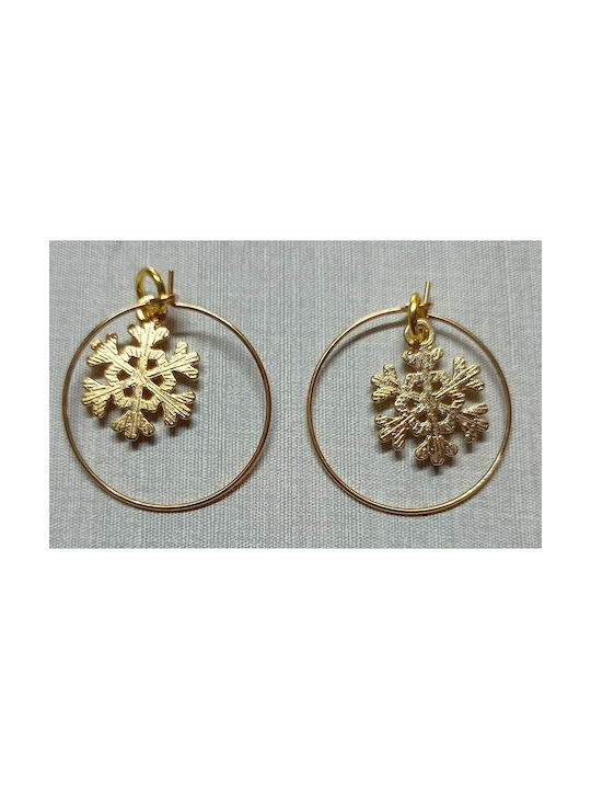 Earrings handmade gold metallic hoops with christmas snowflake with rhinestones 4cm (tatu moyo)