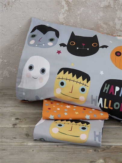 Nima Happy Halloween Σετ Παιδική Παπλωματοθήκη Μονή με Μαξιλαροθήκη Βαμβακερή Γκρι 160x240εκ.