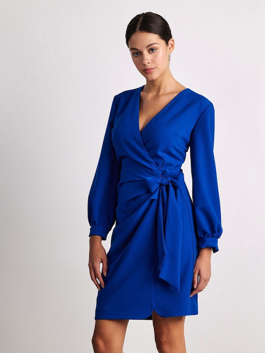 Mini Dress Long Sleeve Wrap Blue