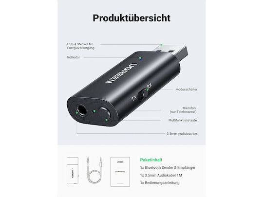 Ugreen CM523 v5 Bluetooth 5.1 Receiver / Transmitter with USB Output Port