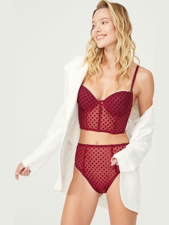 Cansoy Lace Underwear Set with Bra & Brazil Burgundy Perla