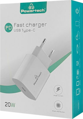 Powertech Φορτιστής Χωρίς Καλώδιο με Θύρα USB-C Power Delivery Λευκός (PT-923)