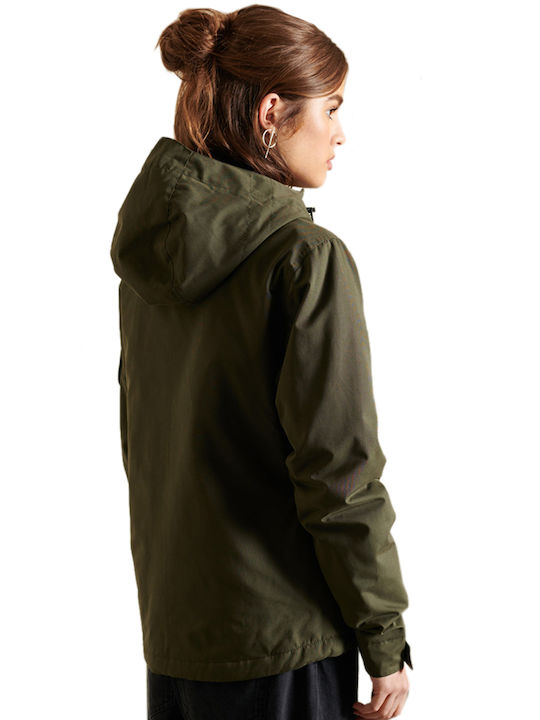 Superdry Women's Short Lifestyle Jacket Windproof for Winter with Hood Surplus Goods Olive