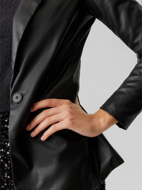 Vero Moda Γυναικείο Δερμάτινο Σακάκι Μαύρο