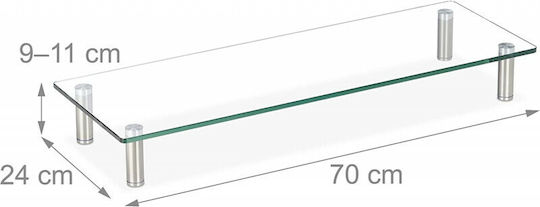 Relaxdays Glass Monitor Stand Silver Transparent 11x24x70 Cm
