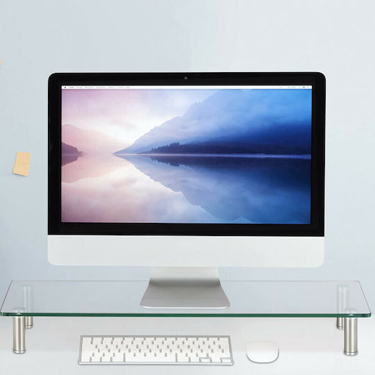 Relaxdays Glass Monitor Stand Silver Transparent 11x24x70 Cm