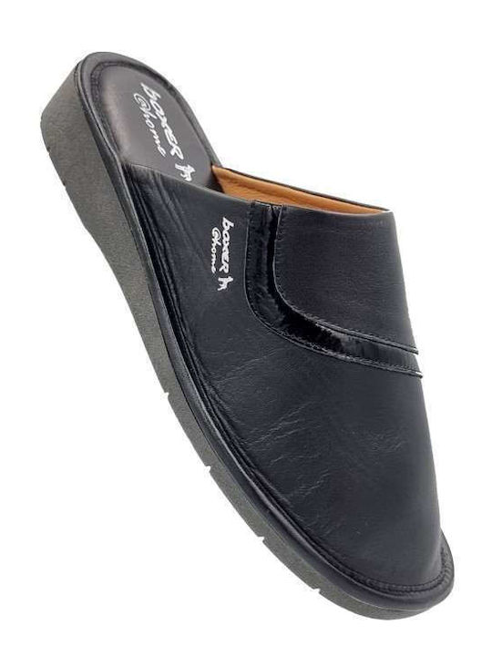 Leather Winter Women's Slippers Black