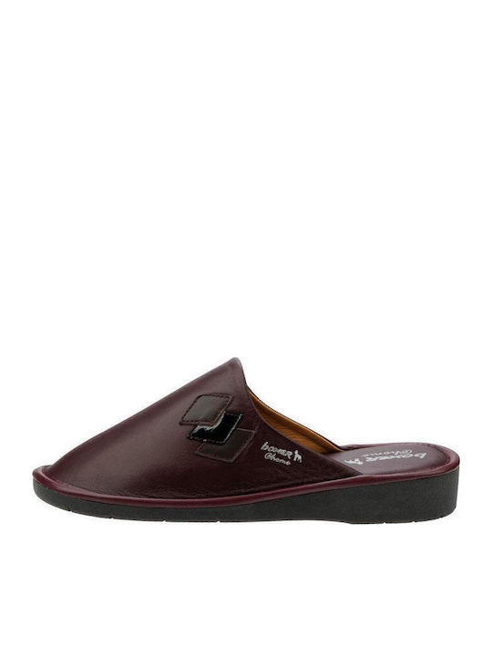 Leather Winter Women's Slippers Burgundy