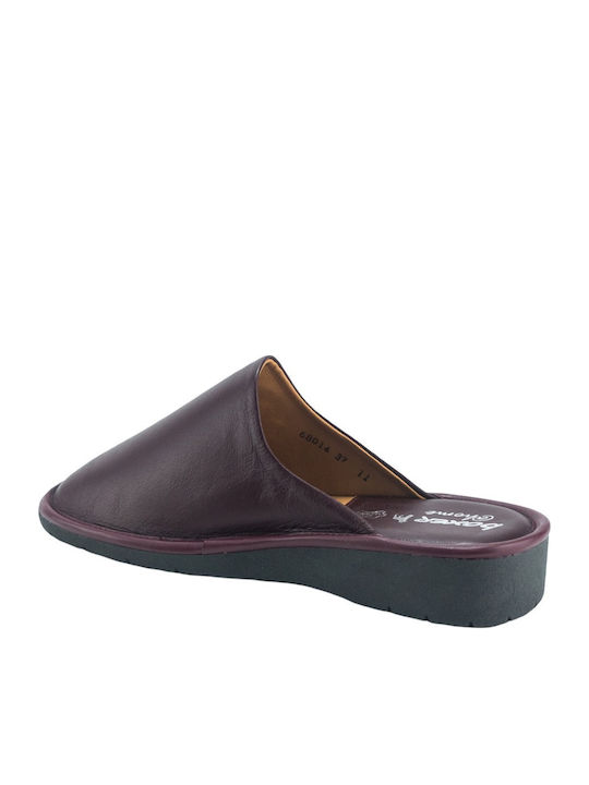 Leather Winter Women's Slippers Burgundy