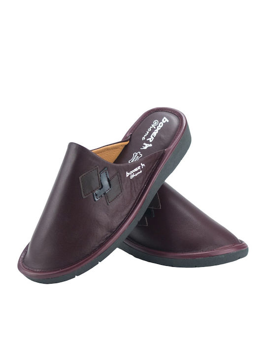 Leather Winter Women's Slippers Burgundy