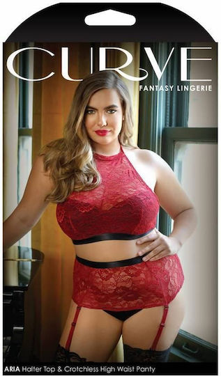 Fantasy Lingerie Curve Aria Crotchless Suspender Set Sexy Dessous-Set Red P610-QS