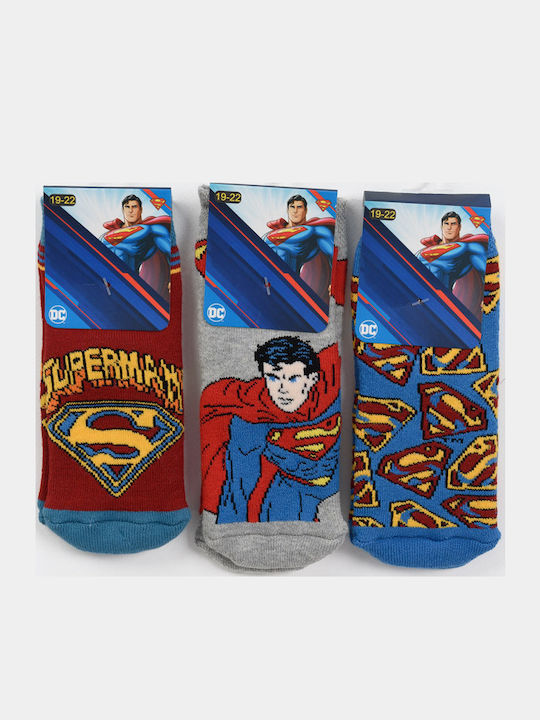 Disney Αντιολισθητικά Παιδικά Σοσόνια Superman Πολύχρωμα 3 Ζευγάρια