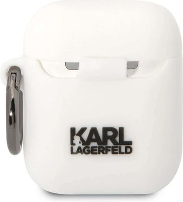 Karl Lagerfeld Karl Choupette Hülle Silikon mit Haken in Weiß Farbe für Apple AirPods 1 / AirPods 2