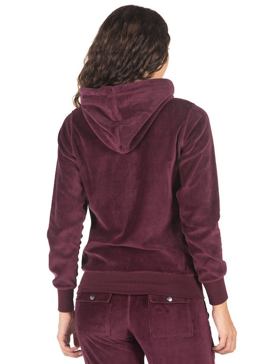 District75 Women's Hooded Velvet Cardigan Burgundy