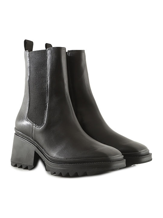 Craquele -INJ01 Leather Women's Chelsea Boots with Medium Heel Black