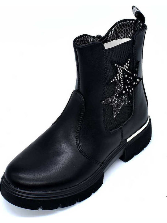 Leather Kids Boots with Zipper Black