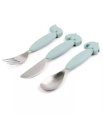 Done by Deer Baby Cutlery Set Animals made of Metal Blue 3pcs