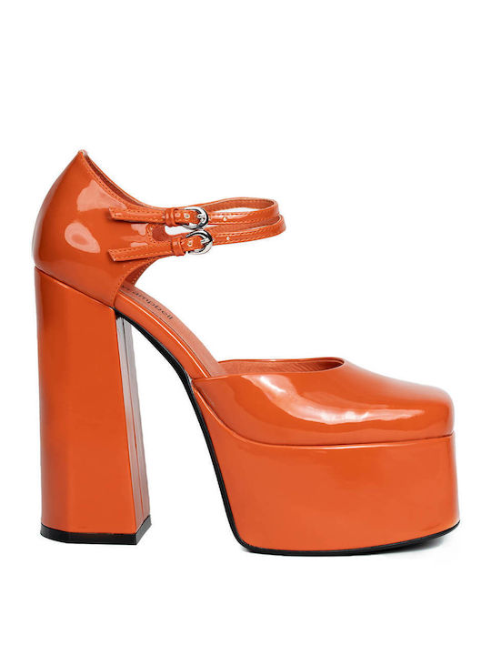 Jeffrey Campbell Leather Orange High Heels with Strap Leila 0101003720