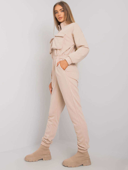 Ex Moda Women's Long Sleeve Jumpsuit Light Beige