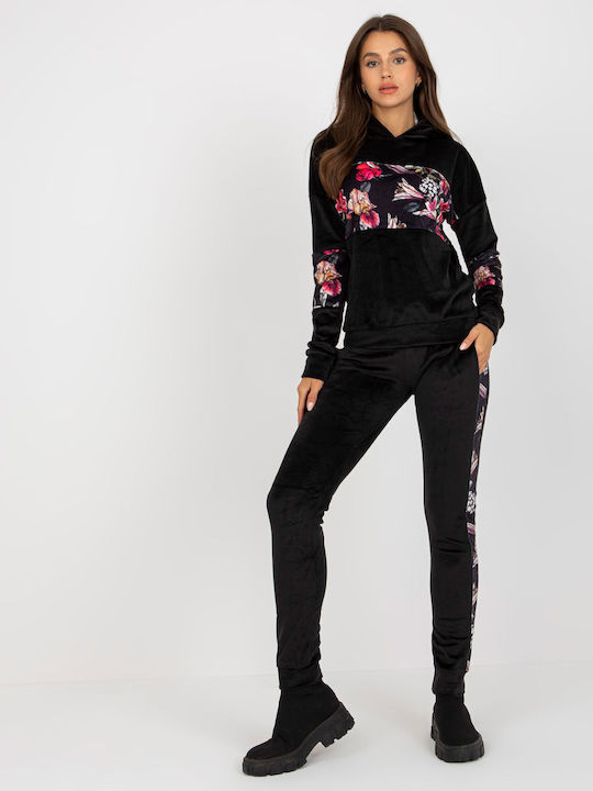 Rue Paris Damen-Sweatpants-Set Schwarz Samt