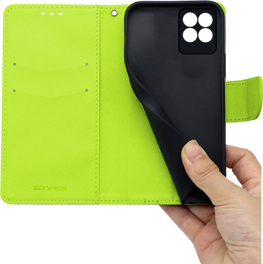 Sonique Trend Wallet Δερματίνης Σκούρο Μπλε / Λαχανί (Realme 8i)
