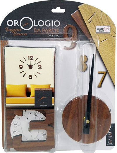 3D Silent Wall Clock Sticker Plastic Brown Ø60cm
