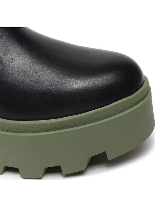 Leather Medium Heel Women's Boots with Zipper Black