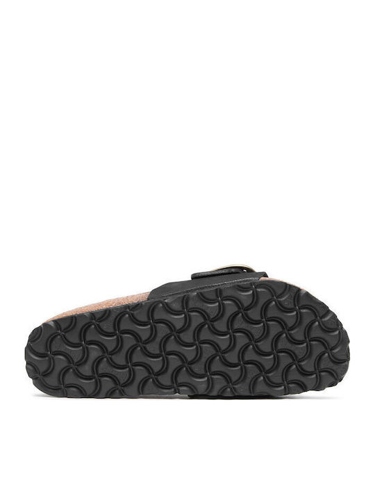 Madrid Big Buckle Leather Women's Flat Sandals Anatomic in Black Color Narrow Fit
