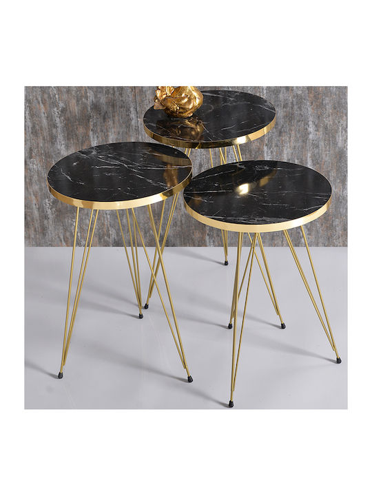 Round Sebastian Black marble-gold 3pcs L34xW34xH55cm