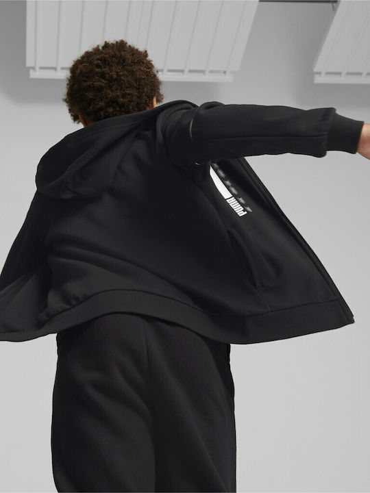Athletic Kids Sweatshirt Cardigan Cotton with Hood Black Active Sports
