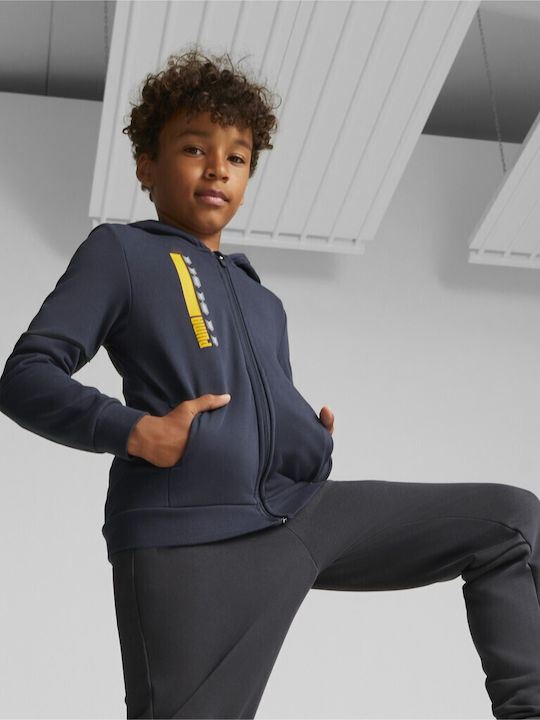 Kids Sweatshirt Cardigan With Hood Navy Blue