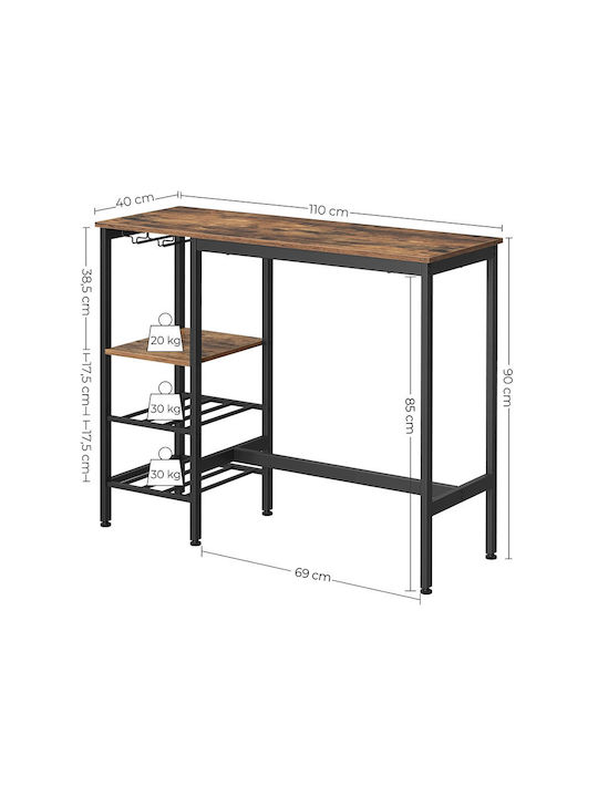 Table Bar Wooden with Metal Frame Dark Brown 110x40x90cm
