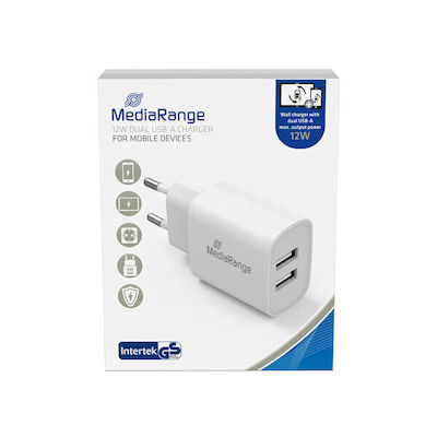 MediaRange Charger Without Cable with 2 USB-A Ports 12W Whites (MRMA114)