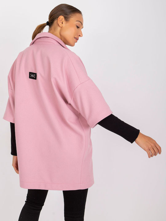 Rue Paris Women's Midi Coat with Buttons Light Pink