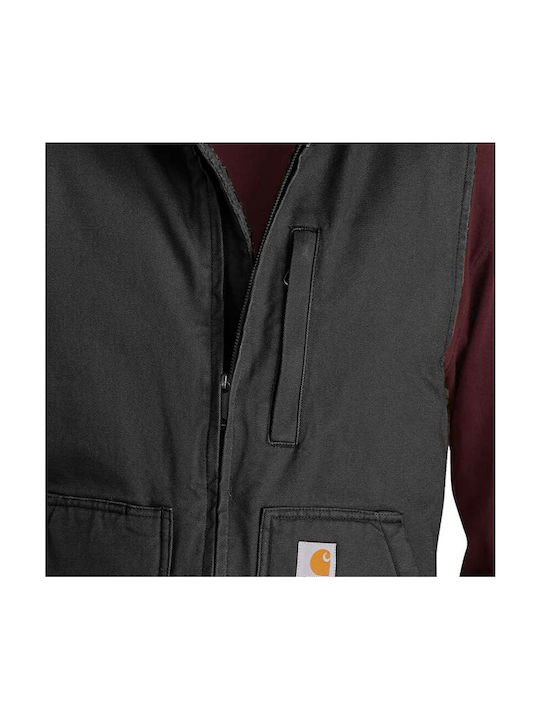 VESTĂ CU GULER ÎNALT CĂPTUȘITĂ CU SHERPA, DIN MATERIAL DUCK SPĂLAT, CARHARTT 104277-BLK NEGRU