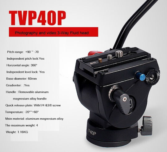 Photography & Video Monopod Made of Aluminum with Tripod Base with Hydraulic Head and 5kg Maximum Load