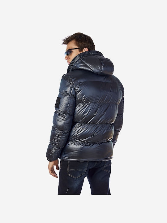 Brokers Jeans Geacă pentru bărbați de iarnă Puffer Albastru marin